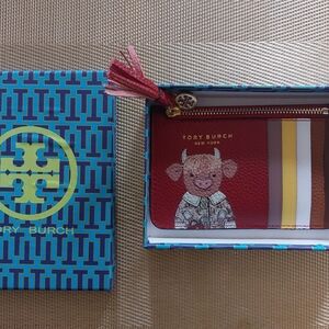 Tory Burch Red and Brown Card Holder